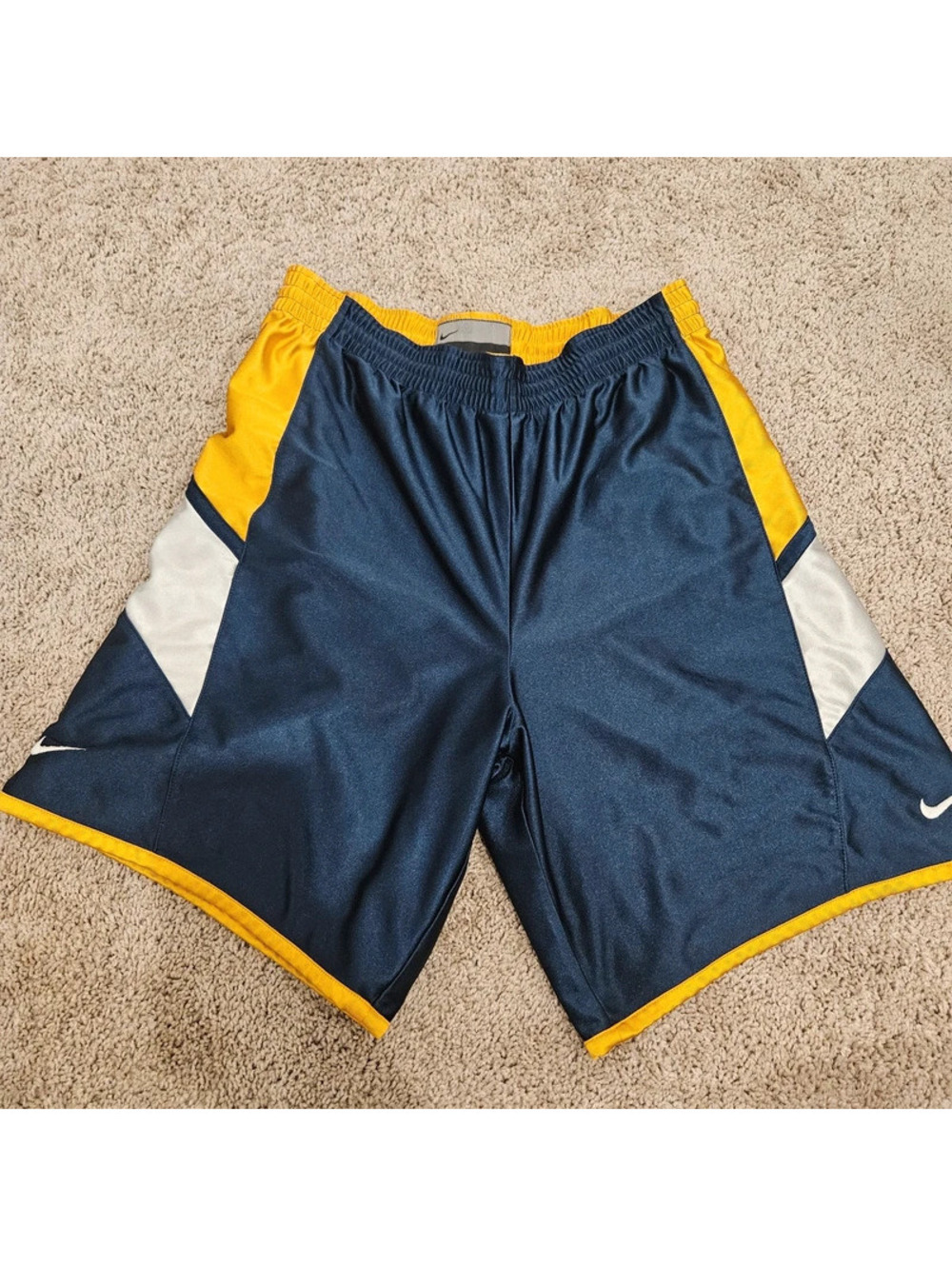 Vintage Y2K Nike Basketball Shorts Mens L Navy Gold White Swoosh Baggy 2000s